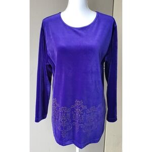 Diane Von Furstenburg Tunic Womens Medium Purple Gold Velour Elegant Classic